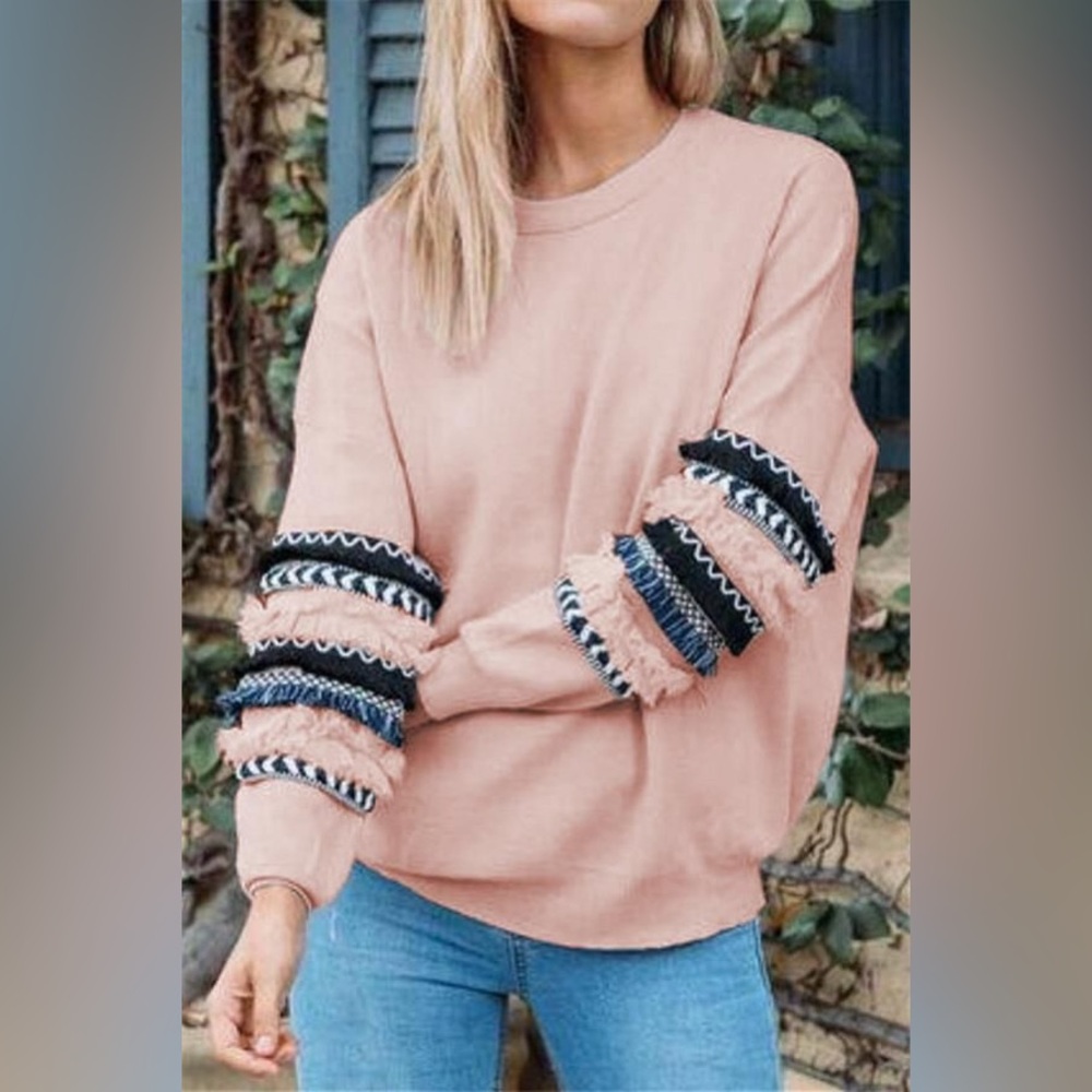 ALLISON NEW YORK Cute Pink Ruffle Fringe Sweater Size XS